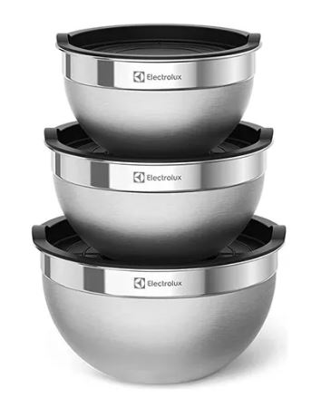 Conjunto com 3 Bowls Tigelas Inox e Tampa Plástica Electrolux